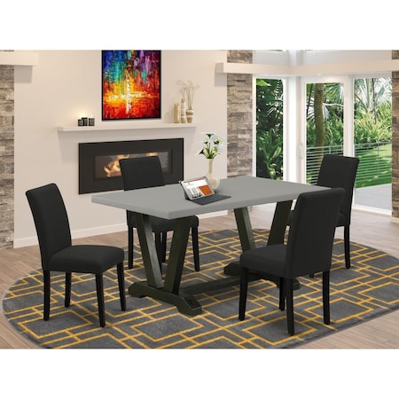 East West Furniture 5 Piece V-Style Dining Room Table Set - Black V696AB624-5